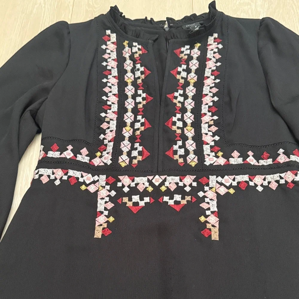 Ann Taylor Black Long Sleeve Boho Dress with Embroidery - Picture 4 of 10